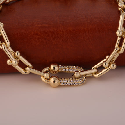 Pulsera De Cadena En Forma De U Cobre Chapado En Oro De 14K