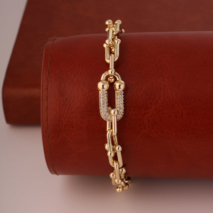 Pulsera De Cadena En Forma De U Cobre Chapado En Oro De 14K