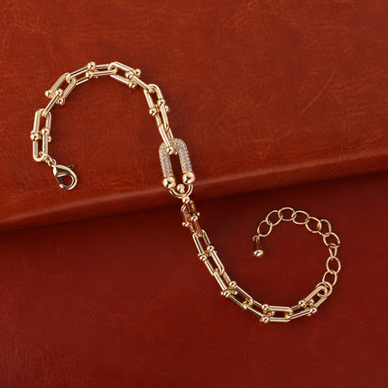 Pulsera De Cadena En Forma De U Cobre Chapado En Oro De 14K