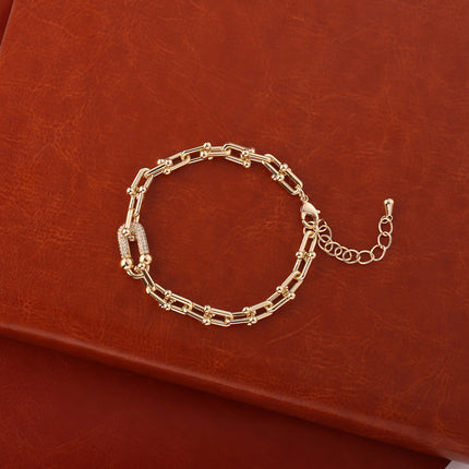 Pulsera De Cadena En Forma De U Cobre Chapado En Oro De 14K