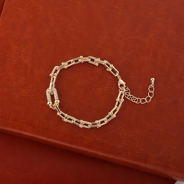 Pulsera De Cadena En Forma De U Cobre Chapado En Oro De 14K