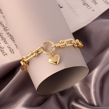Pulsera Ins Con Colgante De Corazón En Cadena U Cobre De 14k