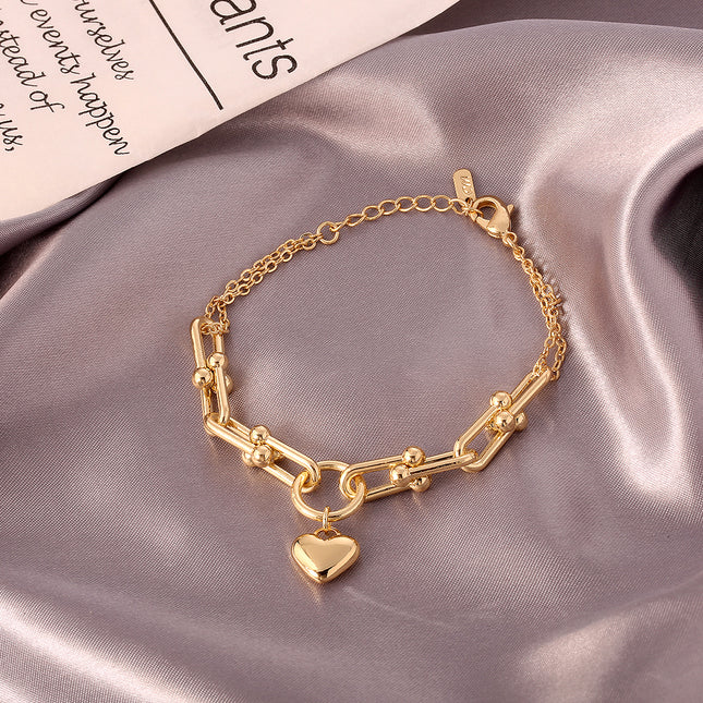 Pulsera Ins Con Colgante De Corazón En Cadena U Cobre De 14k