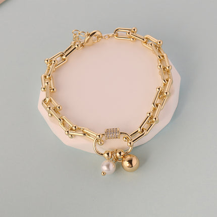 Pulseras De Cadena De Oro De 14K Colgante De Perlas Y Bolas