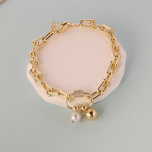 Pulseras De Cadena De Oro De 14K Colgante De Perlas Y Bolas