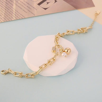 Pulseras De Cadena De Oro De 14K Colgante De Perlas Y Bolas