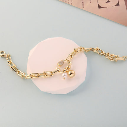 Pulseras De Cadena De Oro De 14K Colgante De Perlas Y Bolas