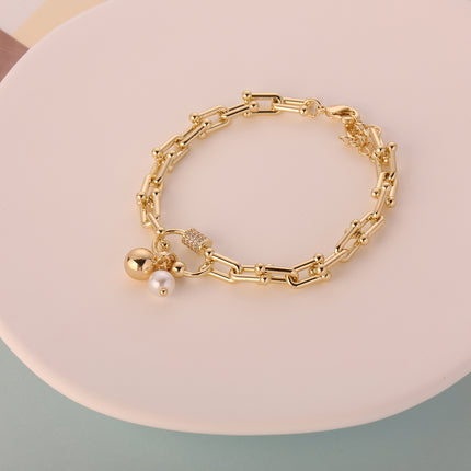 Pulseras De Cadena De Oro De 14K Colgante De Perlas Y Bolas