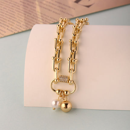 Pulseras De Cadena De Oro De 14K Colgante De Perlas Y Bolas