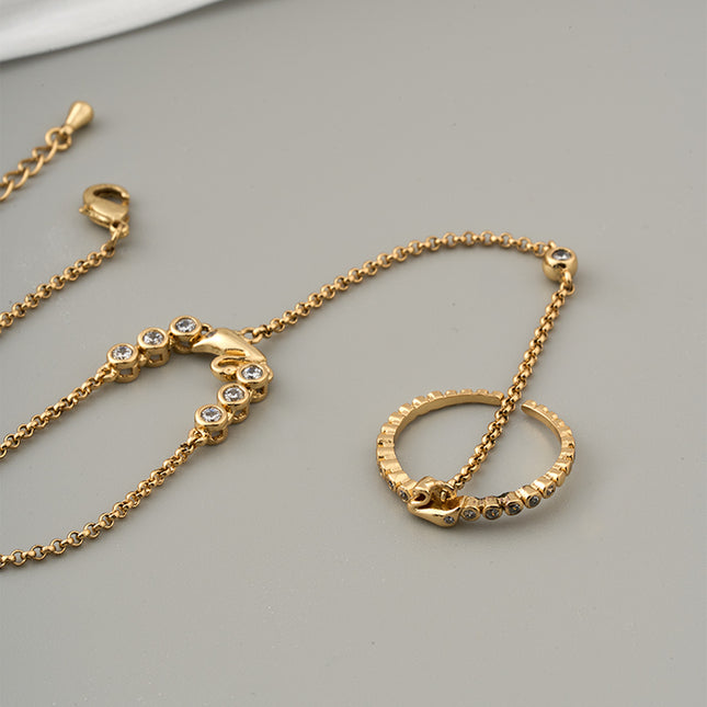 Pulsera De Cobre Con Zirconia, Cadena De Dedo Integrada Diseño Clásico