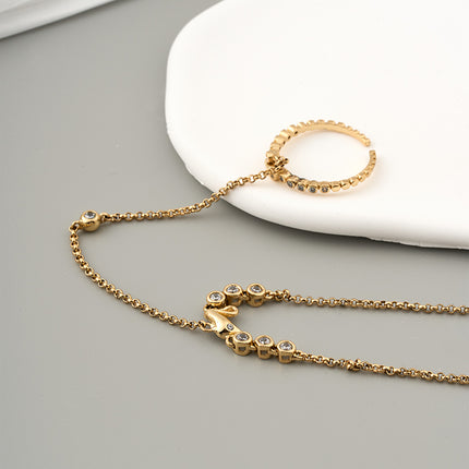 Pulsera De Cobre Con Zirconia, Cadena De Dedo Integrada Diseño Clásico