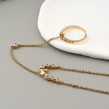 Pulsera De Cobre Con Zirconia, Cadena De Dedo Integrada Diseño Clásico