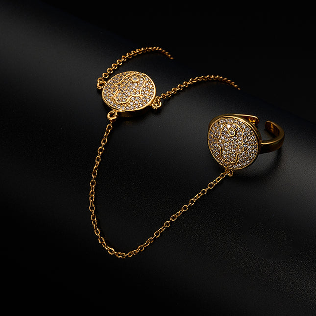 Pulsera De Cobre Cadena De Dedo Integrada Diseño Vintage De Placa Redonda