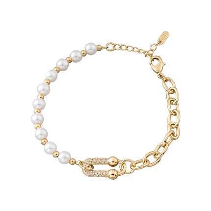 Pulseras De Cadena De Oro de 14K Con Hebilla En U Y Perlas Artificial