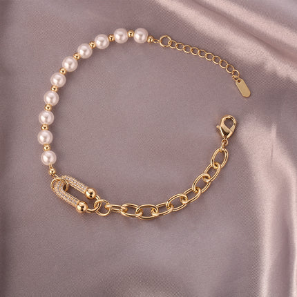 Pulseras De Cadena De Oro de 14K Con Hebilla En U Y Perlas Artificial
