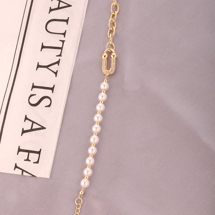 Pulseras De Cadena De Oro de 14K Con Hebilla En U Y Perlas Artificial