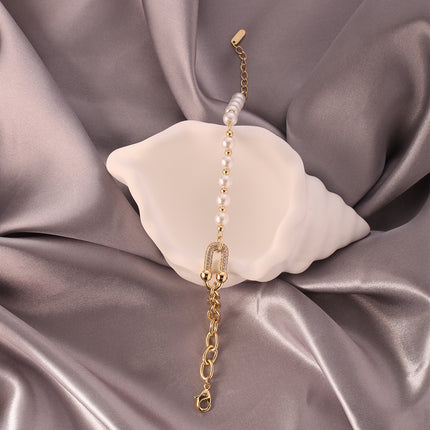 Pulseras De Cadena De Oro de 14K Con Hebilla En U Y Perlas Artificial