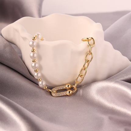 Pulseras De Cadena De Oro de 14K Con Hebilla En U Y Perlas Artificial