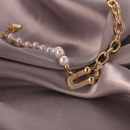 Pulseras De Cadena De Oro de 14K Con Hebilla En U Y Perlas Artificial