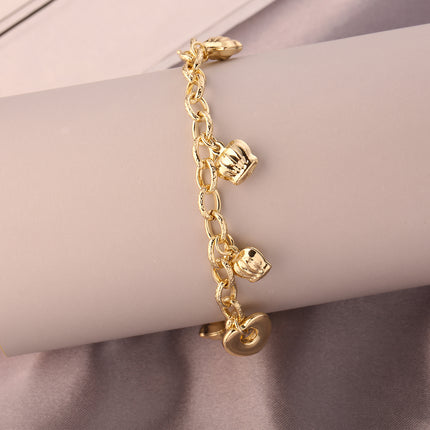 Pulsera En Cobre De 14K Ligera De Lujo Con Colgante, Estilo Elegante