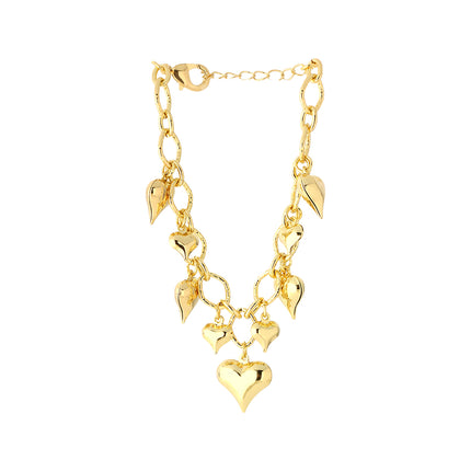 Pulsera De Moda En Cobre De Oro 14K Con Múltiples Colgantes De Corazón