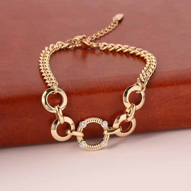 Pulsera De Cobre Con Gran Cierre Redondo Y Cadena Gruesa, Baño De Oro 14k