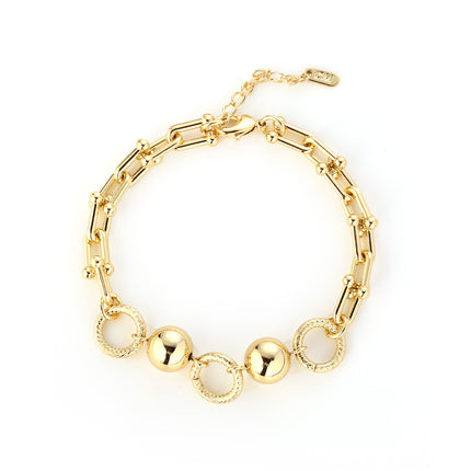Pulsera De Cobre Cadena En U De Herradura, Esferas Doradas Y Aros