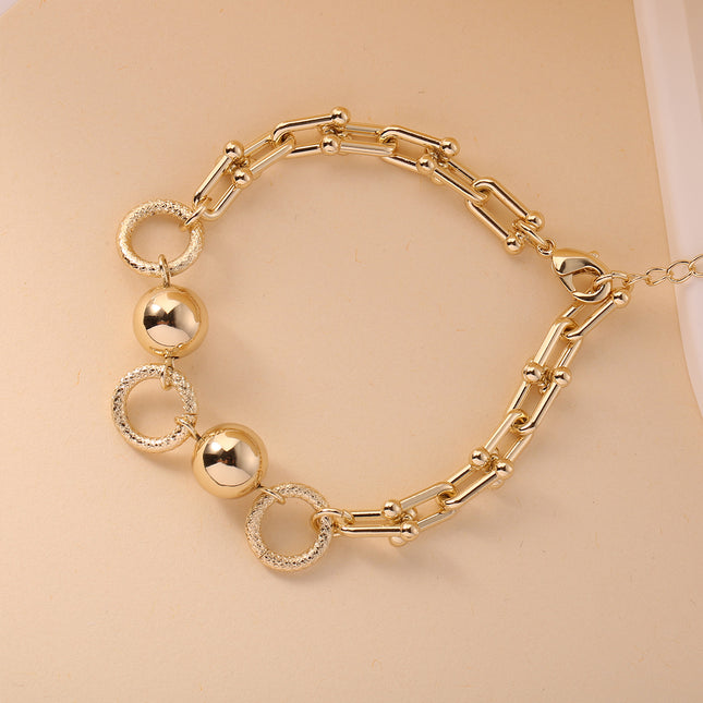 Pulsera De Cobre Cadena En U De Herradura, Esferas Doradas Y Aros