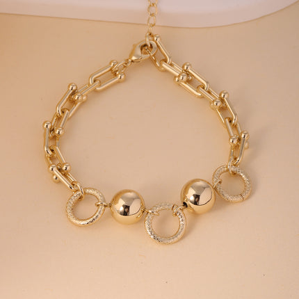 Pulsera De Cobre Cadena En U De Herradura, Esferas Doradas Y Aros