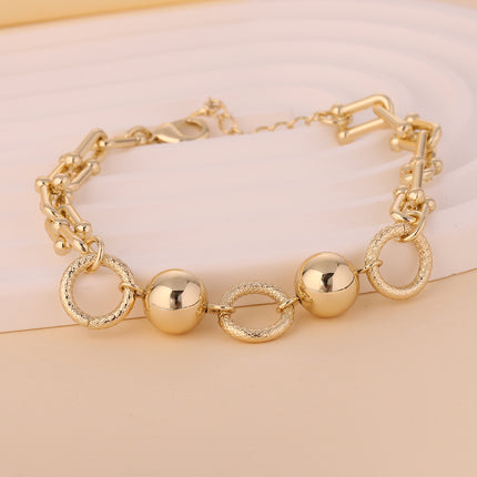 Pulsera De Cobre Cadena En U De Herradura, Esferas Doradas Y Aros