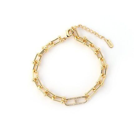 Pulsera Minimalista En Forma De U De Cobre Chapado En Oro 14K