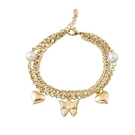 Pulsera Cobre De Oro De 14K  Doble Capa Con Mariposa Y Corazón Estilo INS