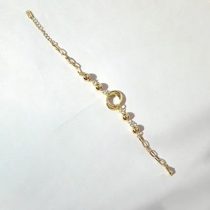 Pulsera De Cobre Elegante Con Detalles De Bolas Doradas Para Mujer