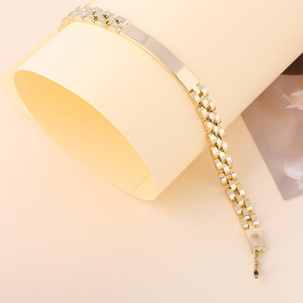 Pulsera Estilo Reloj De Cobre Minimalista Con Baño De Oro 14k