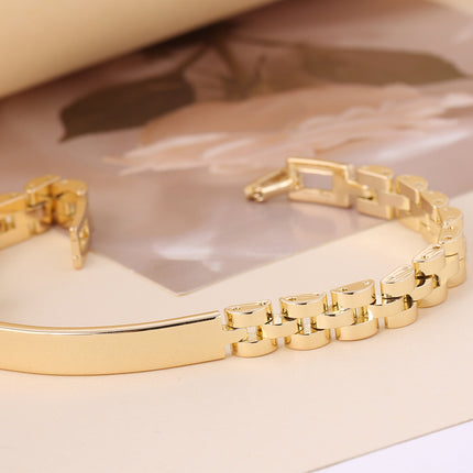 Pulsera Estilo Reloj De Cobre Minimalista Con Baño De Oro 14k