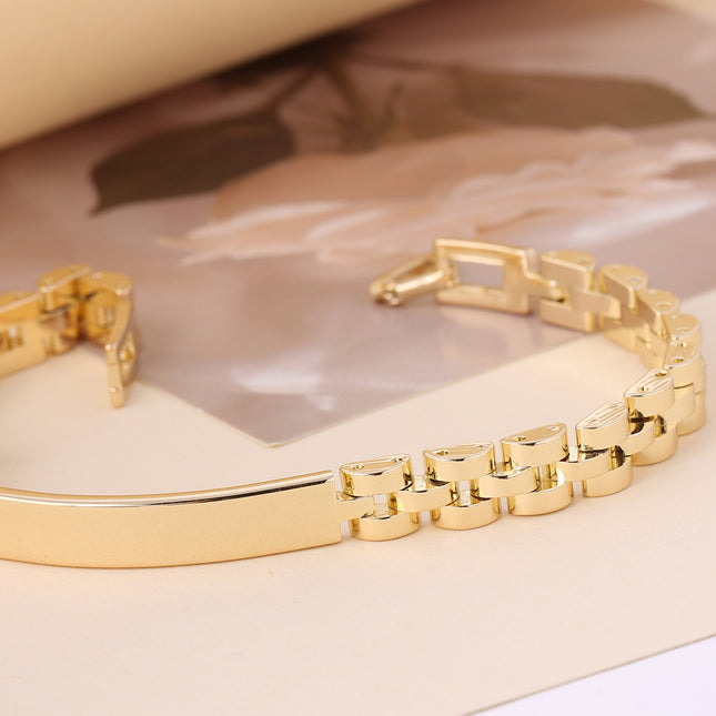 Pulsera Estilo Reloj De Cobre Minimalista Con Baño De Oro 14k