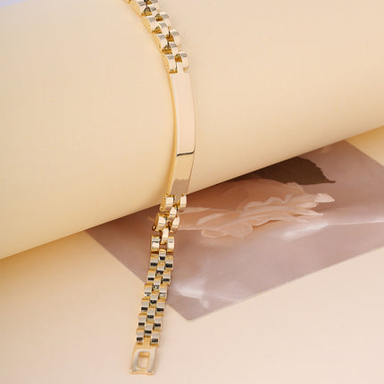 Pulsera Estilo Reloj De Cobre Minimalista Con Baño De Oro 14k