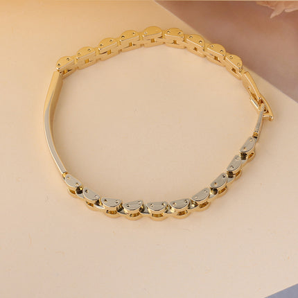Pulsera Estilo Reloj De Cobre Minimalista Con Baño De Oro 14k
