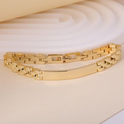 Pulsera Estilo Reloj De Cobre Minimalista Con Baño De Oro 14k