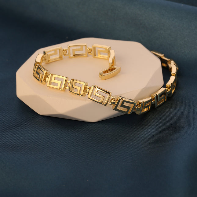 Pulsera De Cobre Con Cadenas De Eslabones Rectangulares Baño De Oro 14k