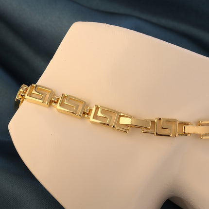 Pulsera De Cobre Con Cadenas De Eslabones Rectangulares Baño De Oro 14k