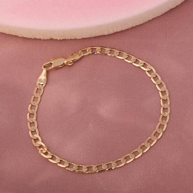 Pulsera Cubana De Cobre Chapada En Oro 14k, Estilo Minimalista Y Elegante
