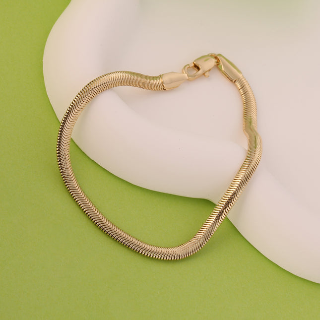 Pulsera De Cadena De Serpiente Plana En Cobre Chapada En Oro 14k
