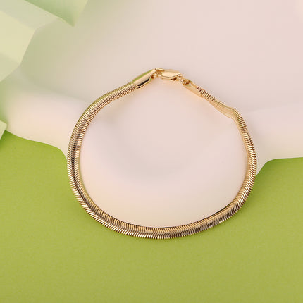Pulsera De Cadena De Serpiente Plana En Cobre Chapada En Oro 14k