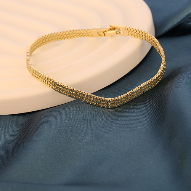 Pulsera Fina Para Mujer Con Diseño De Correa De Reloj En Cobre 14k