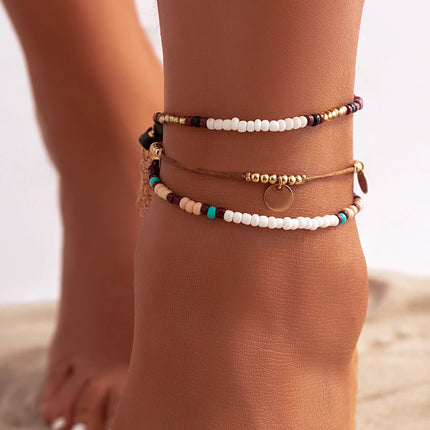 Tobillera De Bohemia Cadena Multicapa Cristal De Cuentas De Plástico O Resina Para Mujer