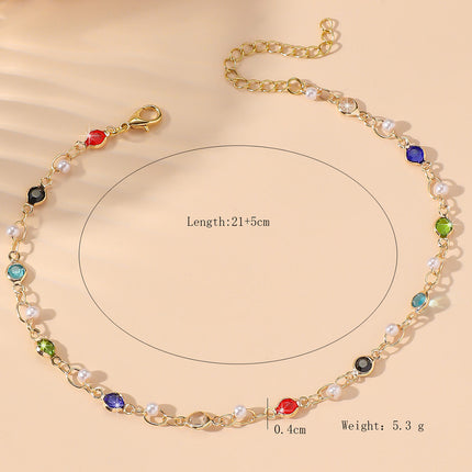 Tobillera Cadena Con Perlas De Imitación De Cristal Redonda De Multicolor Para Mujer