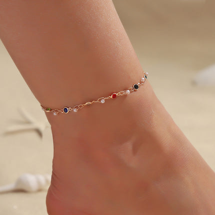 Tobillera Cadena Con Perlas De Imitación De Cristal Redonda De Multicolor Para Mujer