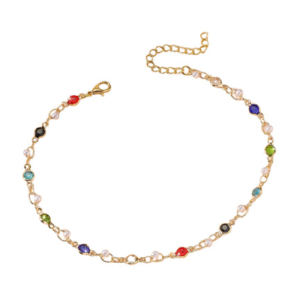 Tobillera Cadena Con Perlas De Imitación De Cristal Redonda De Multicolor Para Mujer