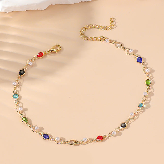 Tobillera Cadena Con Perlas De Imitación De Cristal Redonda De Multicolor Para Mujer